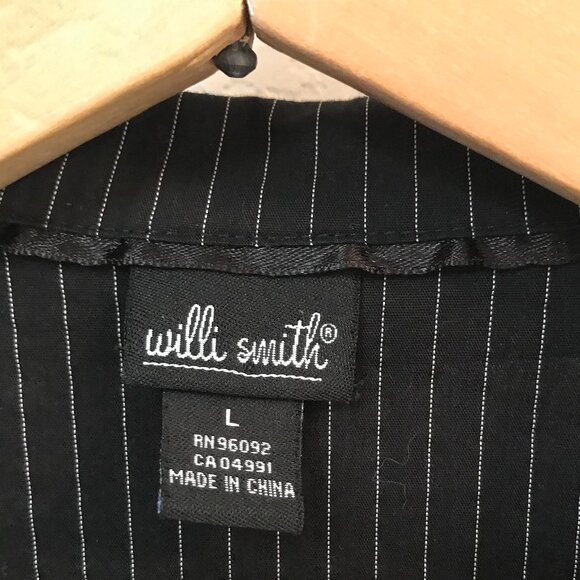 Willi Smith Pinstripe Shirt Jacket: Lightweight Ruffled Black, Size on Tag L - Picture 3 of 7